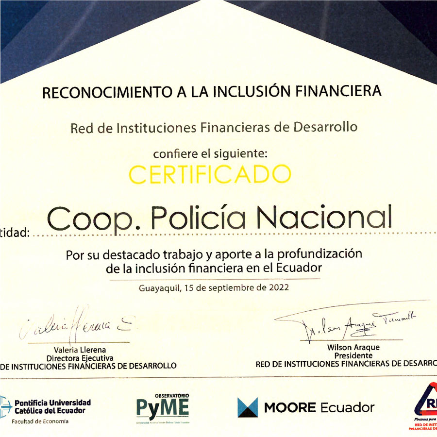 CPN recibe Certificado de Reconocimiento a la Inclusión Financiera 2022